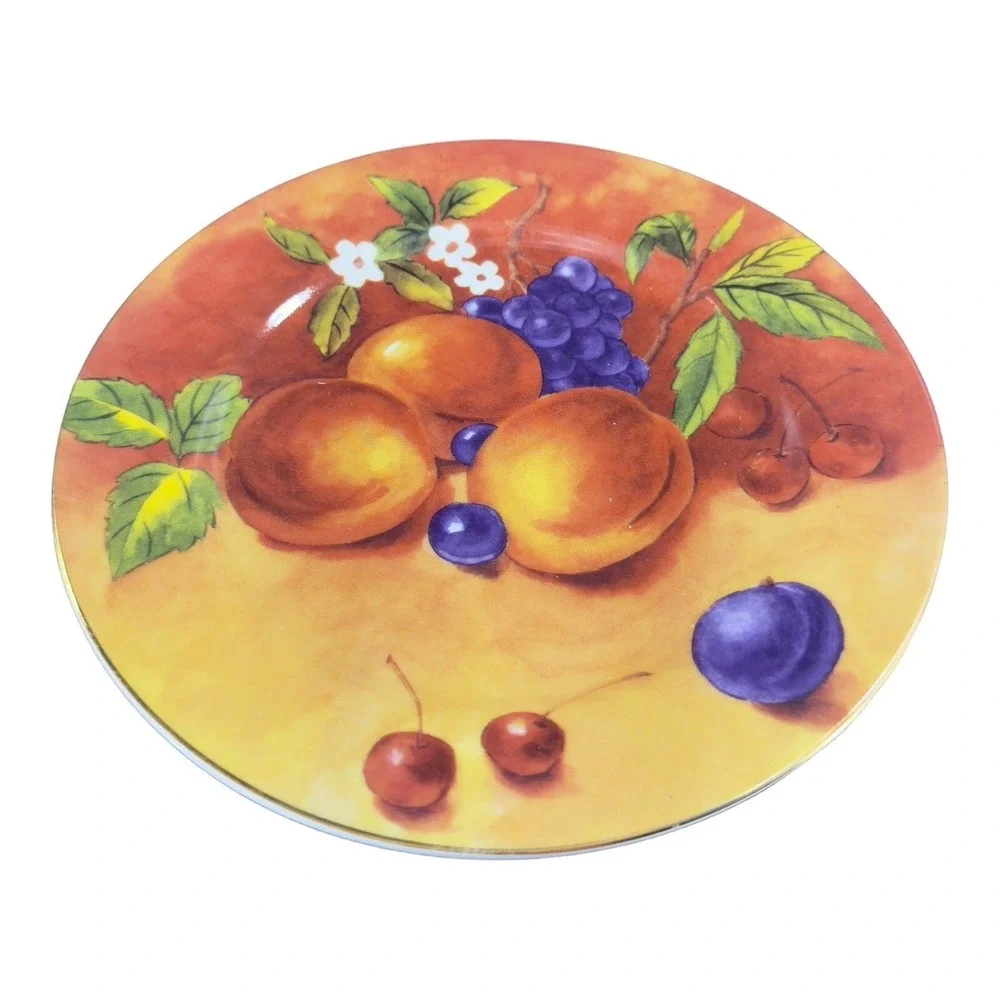 T‎ LIMOGES Fruit Porcelain Plate Dish Casa Elite France Set 4 Colorful Fruit VTG